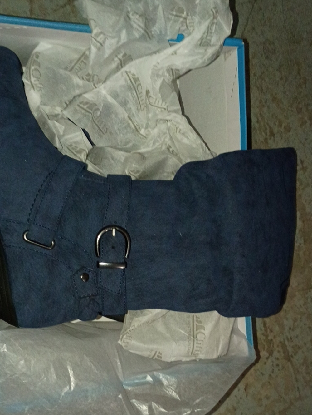 Cliffs by WHITE MOUNTAIN Navy Buckle Mid-Calf Jeans Boot